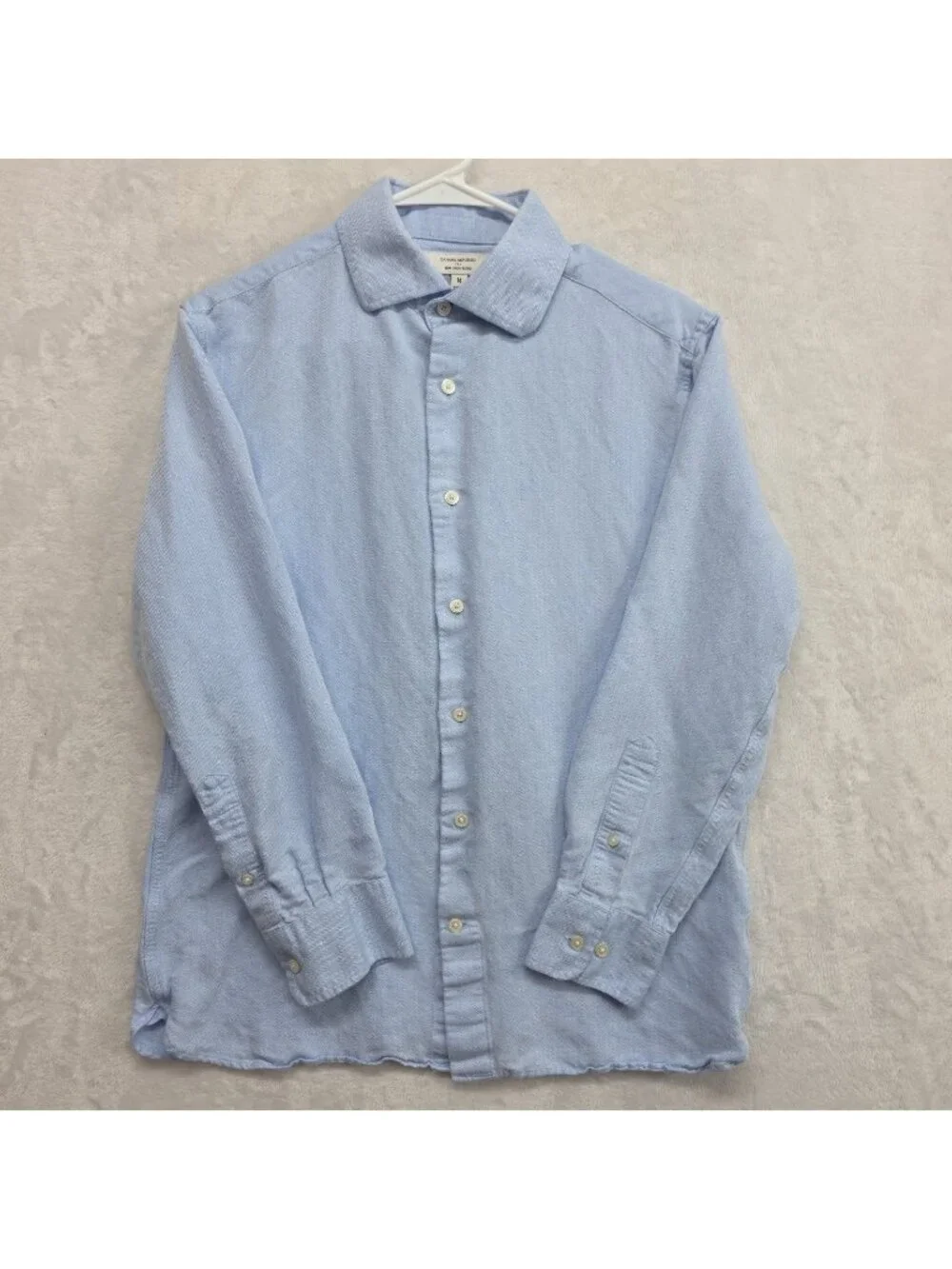 Banana Republic Slim Linen Rayon Blend Button Front Shirt Mens Med Light Blue